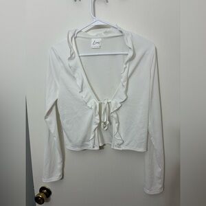 Livi by Olivia Rae brand white ribbed long sleeve tie-front crop top Size L